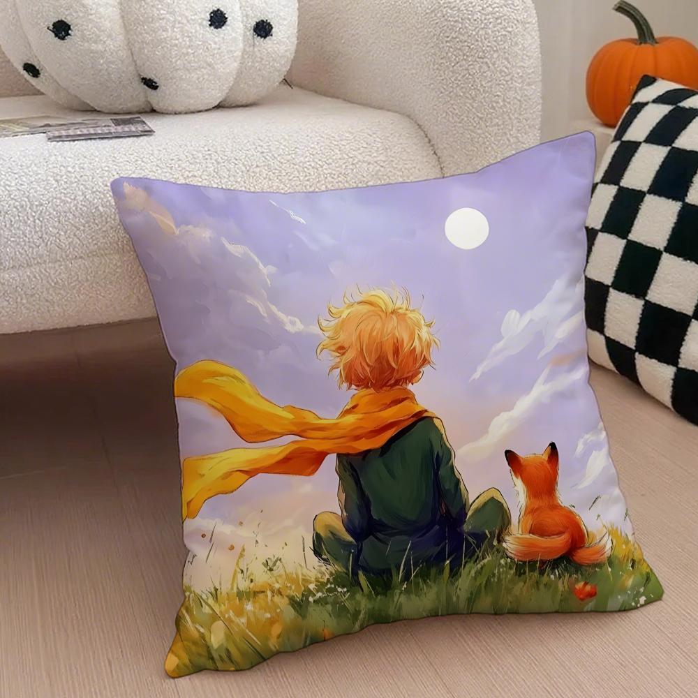 Healing The LLittle Prince Painting Fairy Tale Cushion Cover Throw Pillow Cover Hidden Button Durable Polyester Chair Cushion