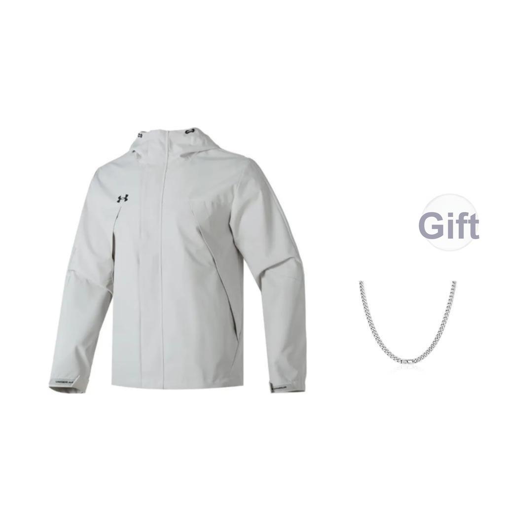 Under Armour Solid Logo Outdoor Training Running Fitness Woven Hooded Jacket Men Jacket Light-Gray 23600401-009