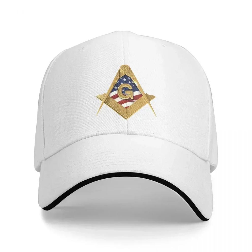 American USA Flag Compass Masonic Freemason Baseball Caps Casual Freemasonic Sandwich Caps Unisex Adjustable Dad Hat Travel Gift
