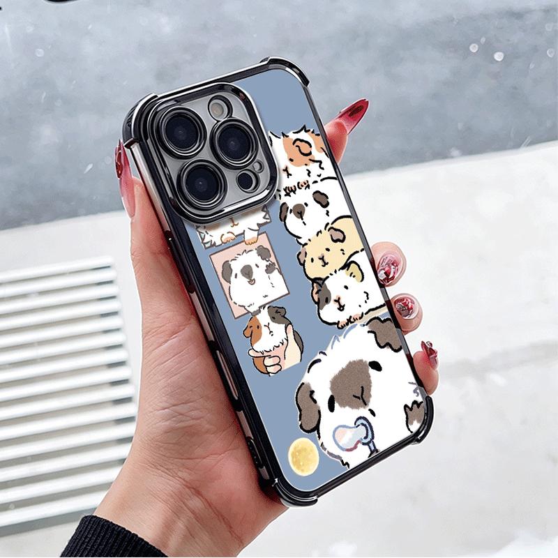 Cartoon Cute Hamster Plating Phone Case For Xiaomi Poco X5 X6 X7 X8 Pro Max F8 Ultra F7 M8 M7 M5S Redmi 15C 15 14C 13C 13 X3 12C