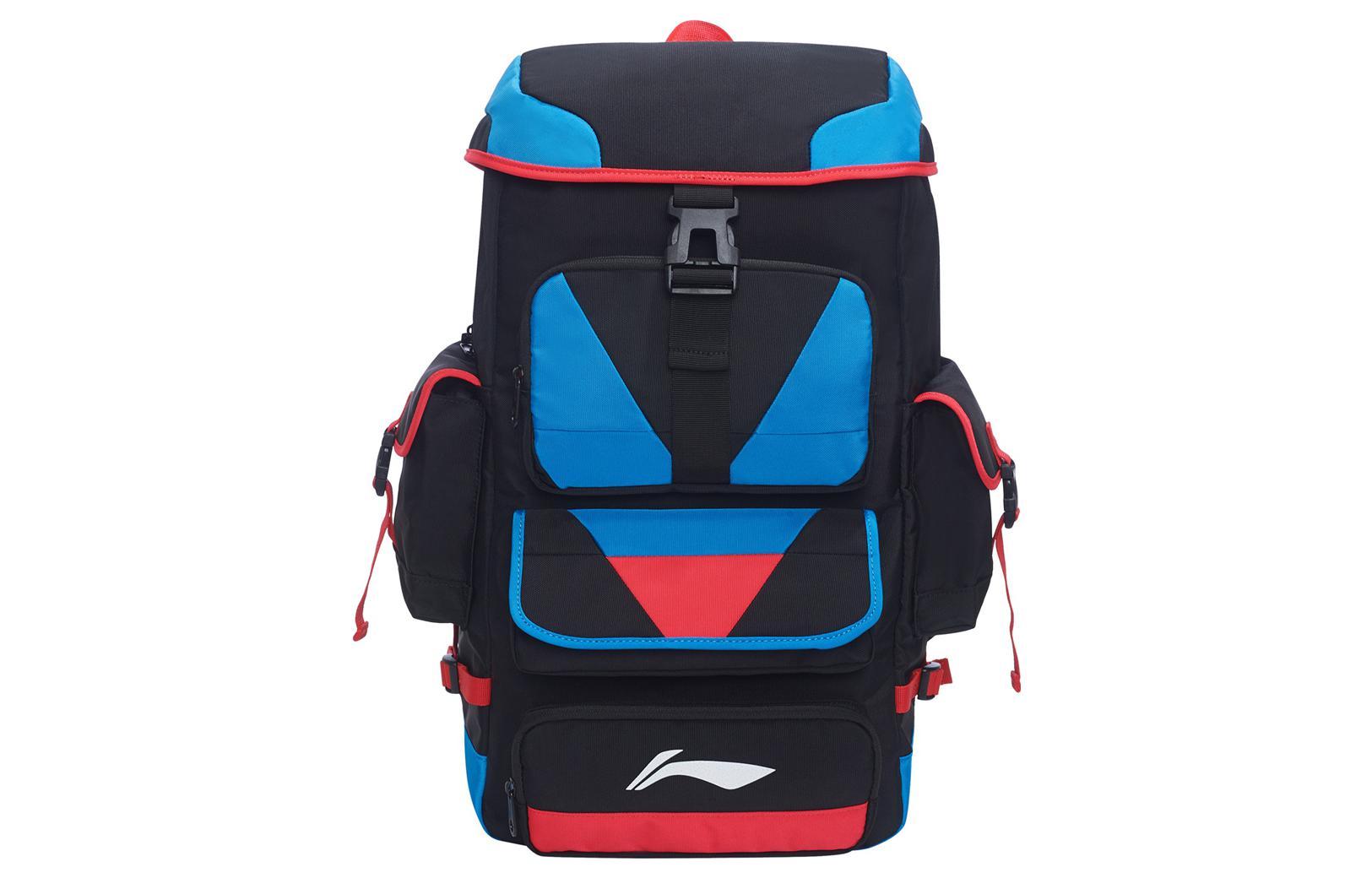 Li Ning Sports Basketball Collection Polyester Sports Backpack Regular Unisex Black Blue ABSS315-1