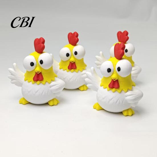 Mini Desktop Ornament 3D Printed Cartoon Rooster Figurine, Big-Eyed Funny Emoticon Figure Ornament, Cute Animal Sculpture, Creative Office Gift Worker