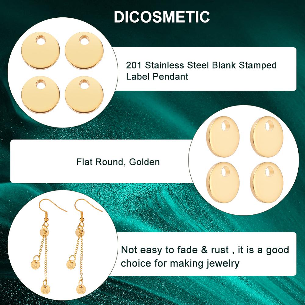 120Pcs 201 Stainless Steel Laser Cut Charms Blank Stamping Tag Flat Round Golden 6x1mm Hole: 1.2mm
