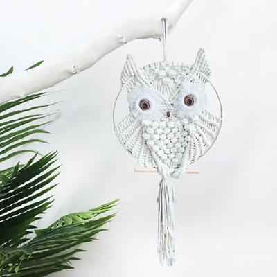 Eulen-Makramee-Kunst, Wandbehang, Boho-handgewebter Wandteppich, Dekor, Boho-Ornament für Schlafzimmer, Wohnzimmer, Küche