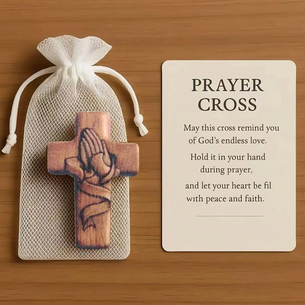 Croix de poche plate en bois 2D Ornement Cadeau