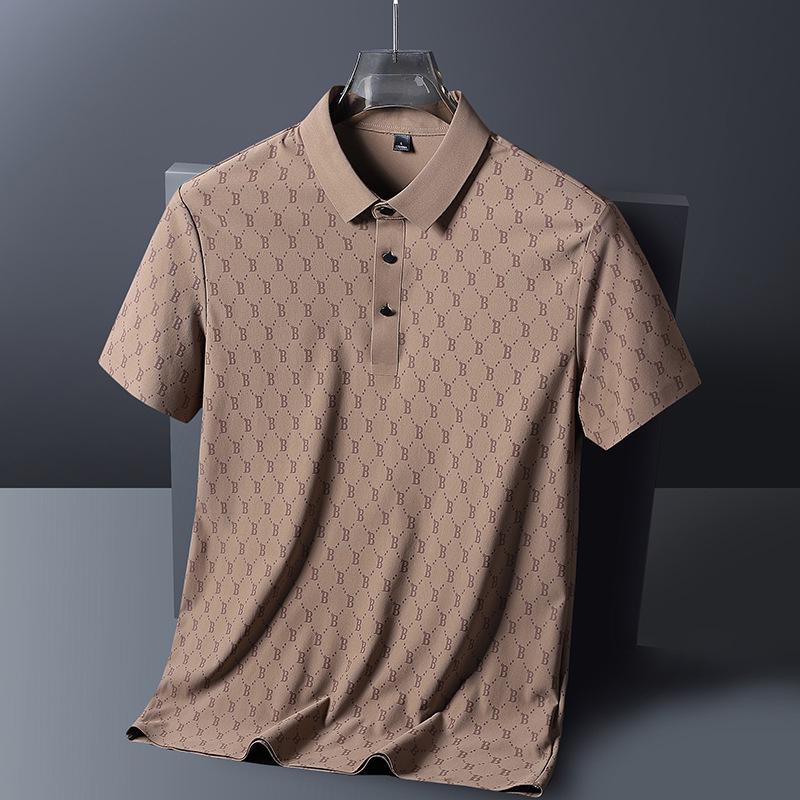 Men's Summer Ice Silk Short Sleeve Polo - Casual, Lightly Elastic, Mature Lapel T-Shirt.