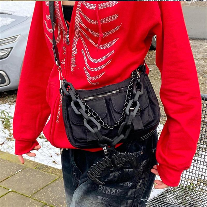 Vintage Harajuku Printing Hooded Jacket Streetwearvintage Rhinestone Skeleton Hoodies Women Gothic Zip Up Sweatshirts Female