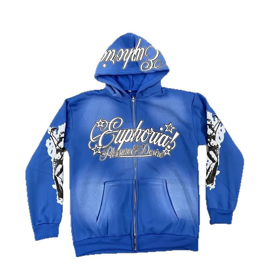 Unisex Trendy Street Style Letter Print Zip-Up Hoodie