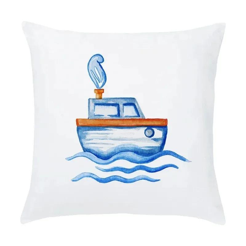 Luxury Home Decor Pillow Cover Living Room Sofa Cushion Cover Cartoon Nautical Hot Air Balloon Lighthouse Pattern Cushion Cover
