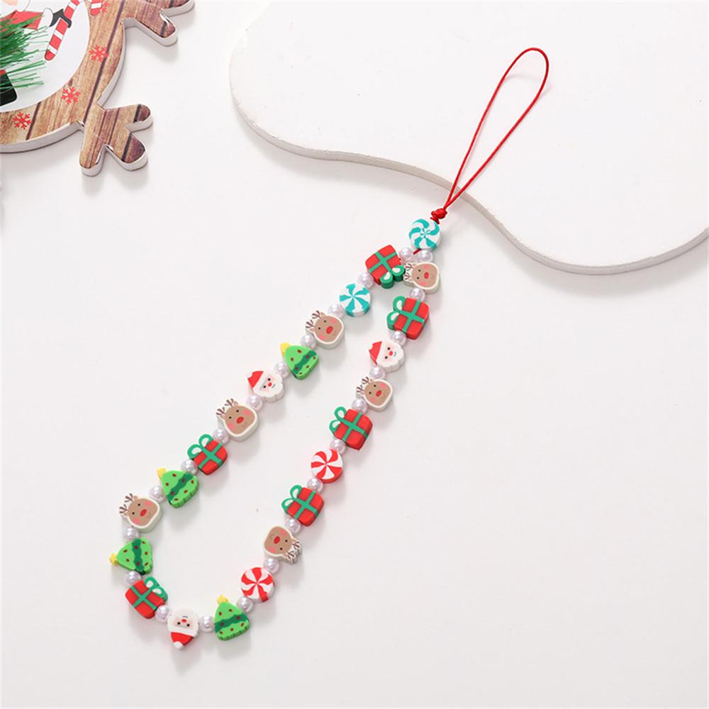 1Pc Christmas Series Mobile Phone Chain Crystal Beaded Snowman Hat Bell Gift Santa Mobile Phone Chain Lanyard Accessories