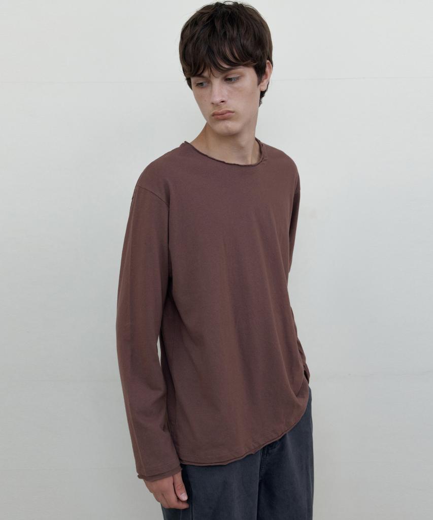WEDNESDAY OASIS Raw Edge Long Sleeve T-Shirt_Deep Wine(Wb6Tp54)