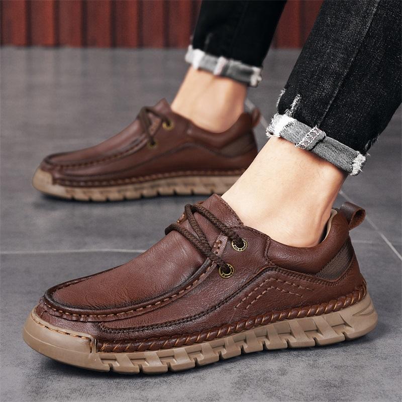 Fashion Fashion Men Sneakers Handmade Sewing Casual Shoes Leather Lace-Up Men Shoes Walking Sneakers Men Moccasins Zapatillas Hombre