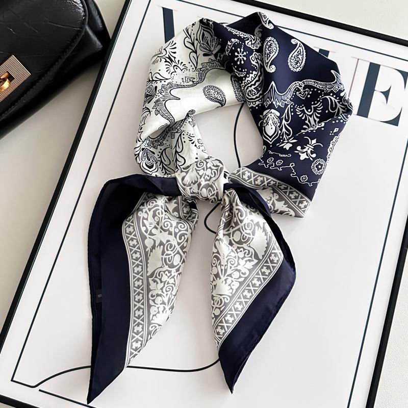 Green Oil Painting Small Square Scarf Silk Scarf Women's Summer Thin Sunscreen Spring and Autumn Headscarf Head Scarf Tied Bag Headband Belt