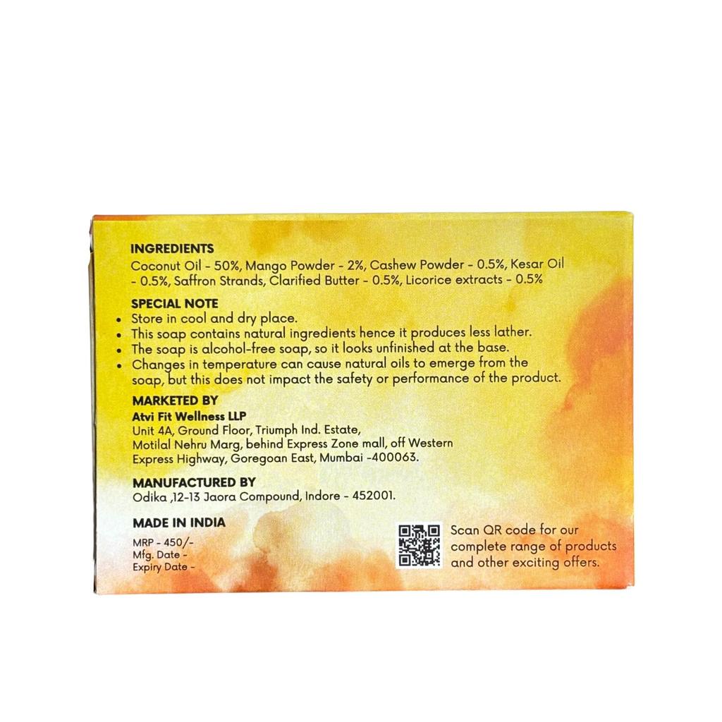 Atvi.fit organic Mango Kesar soap.Hydrating, brightening, natural soap made with mango powder (Pack of 3 with Natural Biodegradable Vetiver (Khus