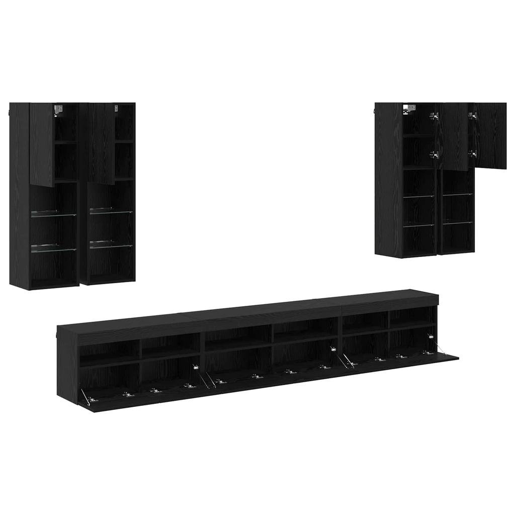 TV Wall Shelf Set 7 pcs Black Oak Effect Wood Based Panel