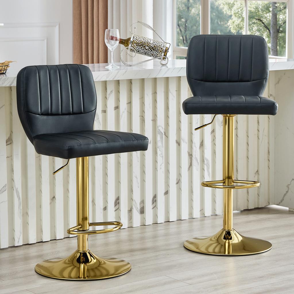 Bar Stool Height-Adjustable 62-83cm, 360 degrees Swivel Chair with Backrest & Footrest, Ergonomic Kitchen, Black Faux Leather, 136kg