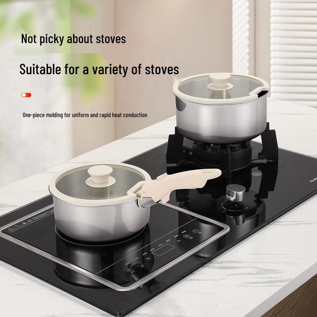 304 Stainless Steel Cookware Set: Non-Stick Maifan Stone Wok, Flat Frying Pan & Stockpot with Removable Handle