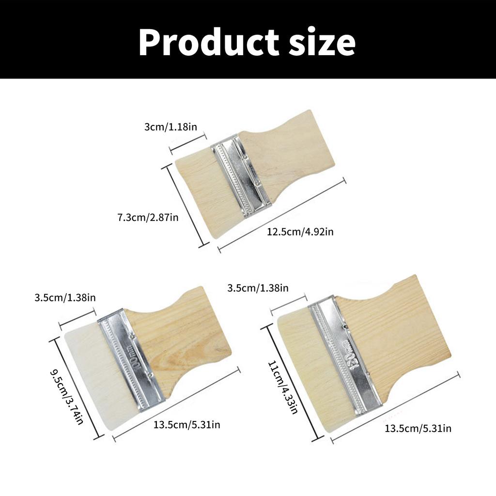 3pcs Flat Paddle Paint Brush Set Wide Brushes with Comfortable Poplar Handle Large Area Paint Brushes for Oil & Acrylic