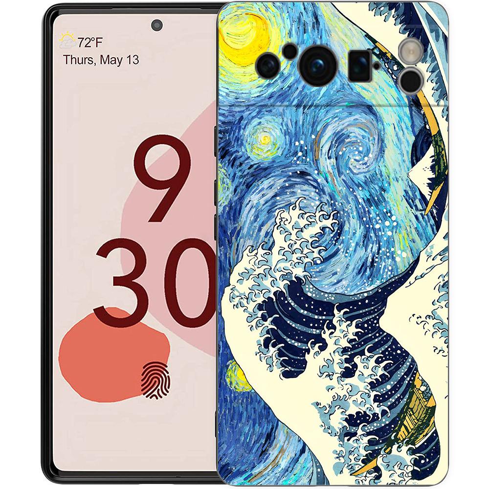 Golden Great Wave Kanagawa Surf Phone Case For Google Pixel 8 A 7 6 Pro Soft Shell For Pixel 6A Silicone Shockproof Black Cover