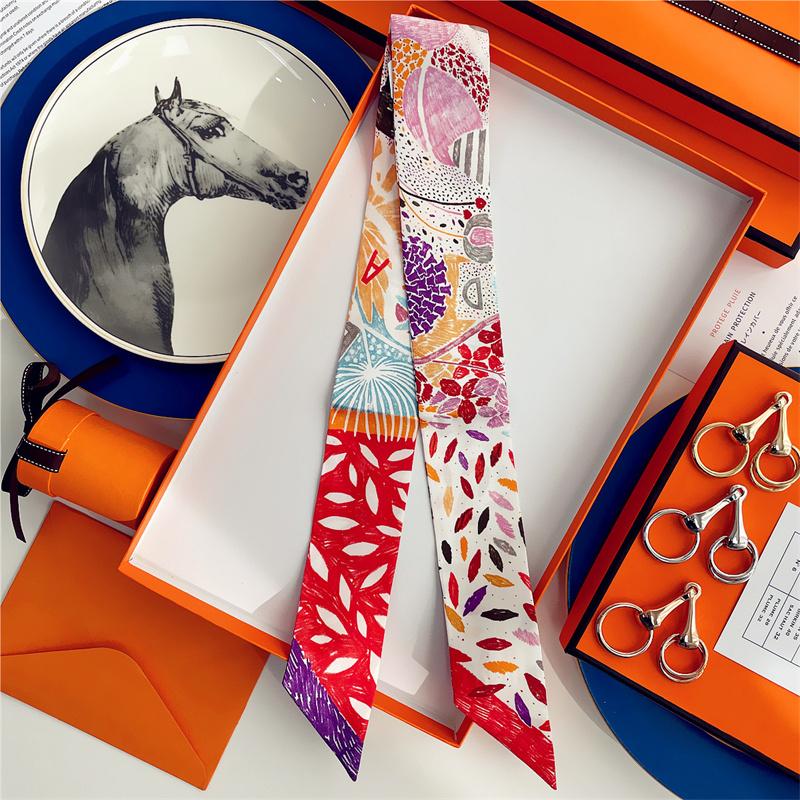 Cachecol de Seda 100% de Alta Qualidade Marca de Luxo Mulheres Faixa de Cabeça Faixa de Cabelo Foulard Gravata Lenço de Pescoço Cachecóis Skinny Acessórios