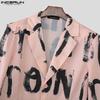INCERUN Oversized Men Lapel Neck Long Sleeve Print Casual Loose Thin Blazer Coats