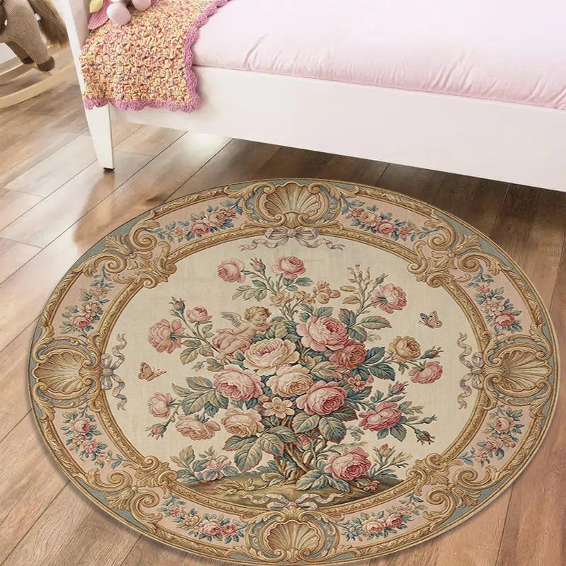 Rose Gorgeous Round Area Rug,Carpet Rug for Living Room Bedroom Sofa Playroom Decor,Non-slip Floor Mat64