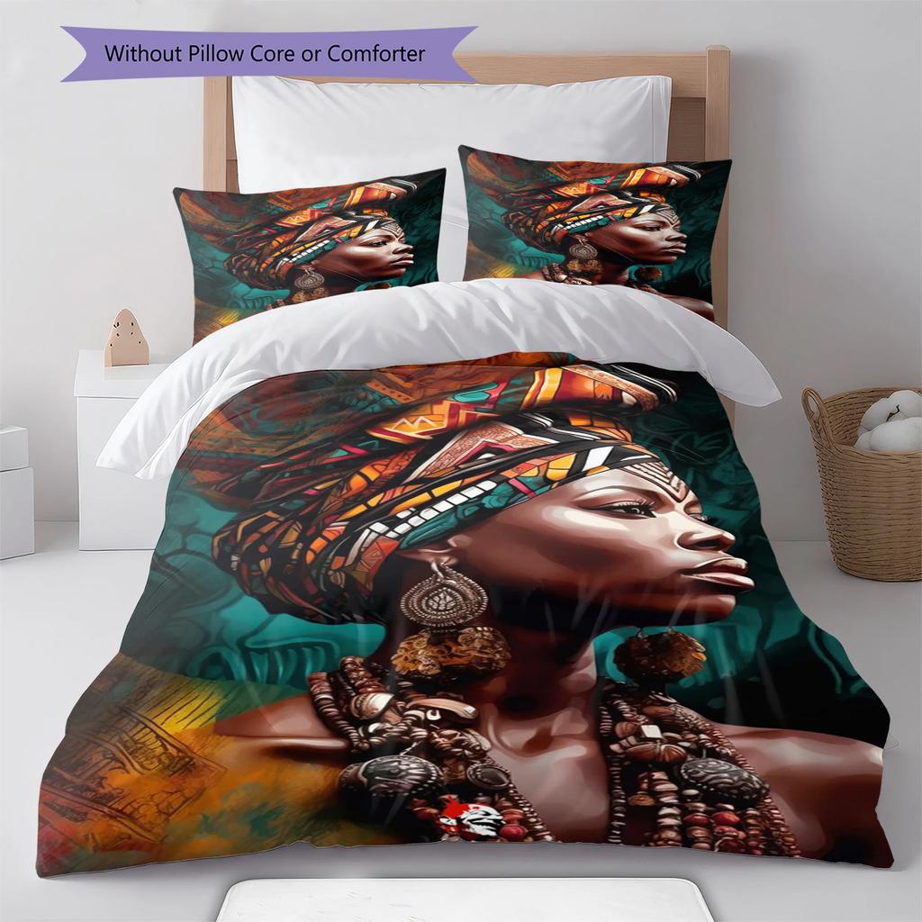 Black Women Pattern Bedding Quilt Set Quilt Cover Pillowcase Home Decoration Gift (1 * duvet cover + 2 * pillowcase, without core)