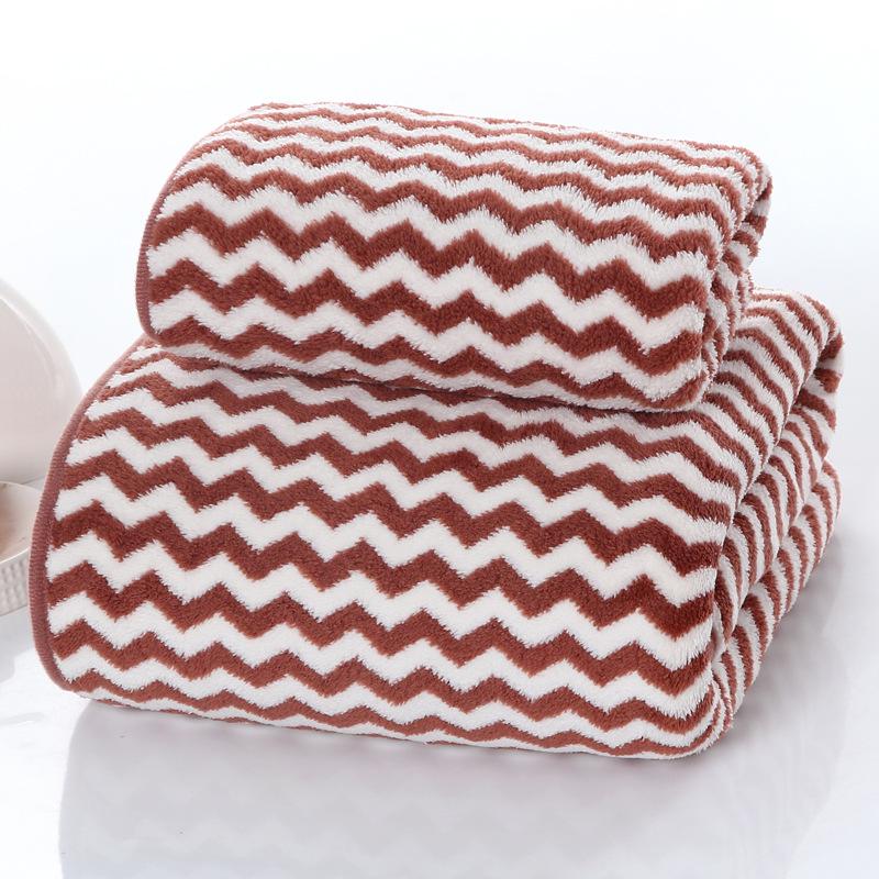 Coral Fleece Striped Bath Towel Set, Large & Thick, 70 x 140 cm, Absorbent Gift for Adults.