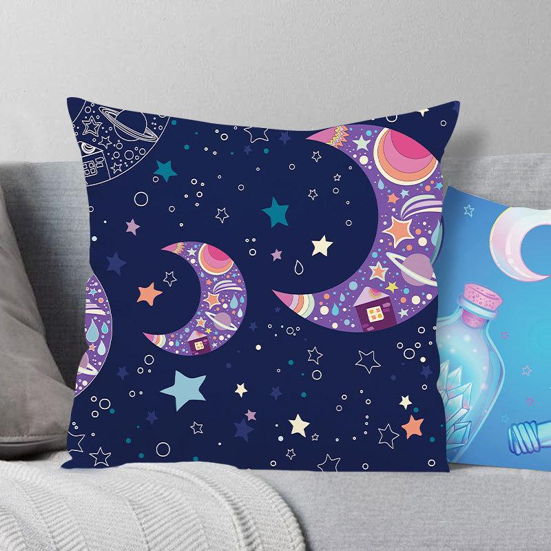 Abstract Star Moon Plush Pillow Cover Constellation Compass Totem Yoga Digital Printed Backrest Set Premium Durable