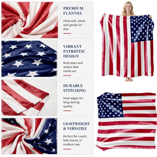 American Flag Flannel Plush Throw Stars And Blanket Soft Patriotic Blanket USA Stripes