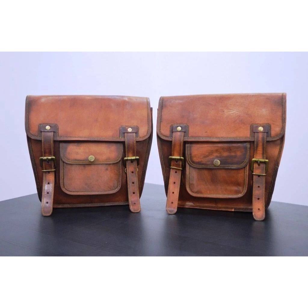 2 Motorcycle Saddlebags 2 Side Pouch Brown Leather Pouch Panniers Saddle 2 Bags