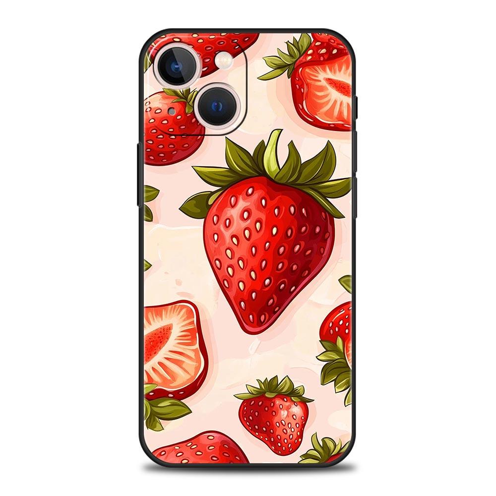 

Summer Strawberry Flowers Print Phone Case For iPhone 17 16E 15 16 14 13 12 11 Pro Max 7 8 Plus Soft TPU Back Cover iPhone 17Pro Max