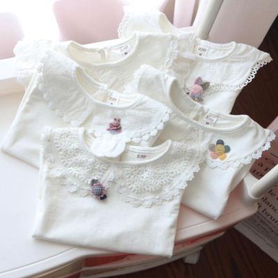 Maglietta a Maniche Lunghe con Colletto da Bambola per Bambina - Stile Primaverile, Bianca, Top Passepartout per Bambini