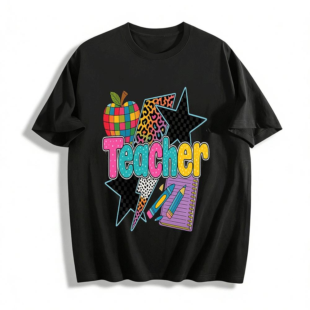 Retro Style Teacher Themed Graphic Casual T-Shirt Pure cotton T-shirt XXS