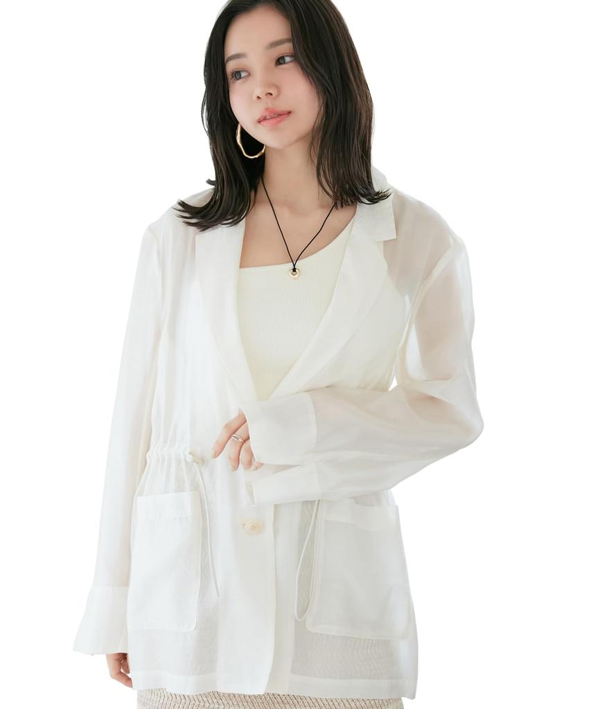 [BIS] Women's Drawstring Sheer Jacket, BVV14020, Natural (16)