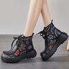 Fashion GKTINOO Genuine Leather Women Boots Retro Shoes 2024 New Autumn Winter Print Round Toe Lace-up Handmade Concise Platform Boots