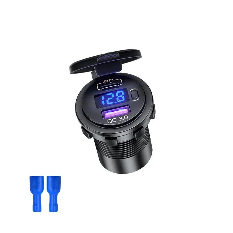 

48 Вт USB-разъем для зарядного устройства, водонепроницаемый адаптер для быстрой зарядки PD Type C и розетка QC3.0 с переключателем для автомобиля, морского мотоцикла синий