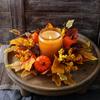 Candle Ring Artificial Wreath Decorative Ornament Rustic Maple Leaves Fall Wreath for Party Living Room Festival Table Farmhouse