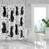 1Pc Black Cat Print Waterproof Shower Partition Privacy Protection Curtain With 12 Hooks Multiple Sizes Easy To Installation