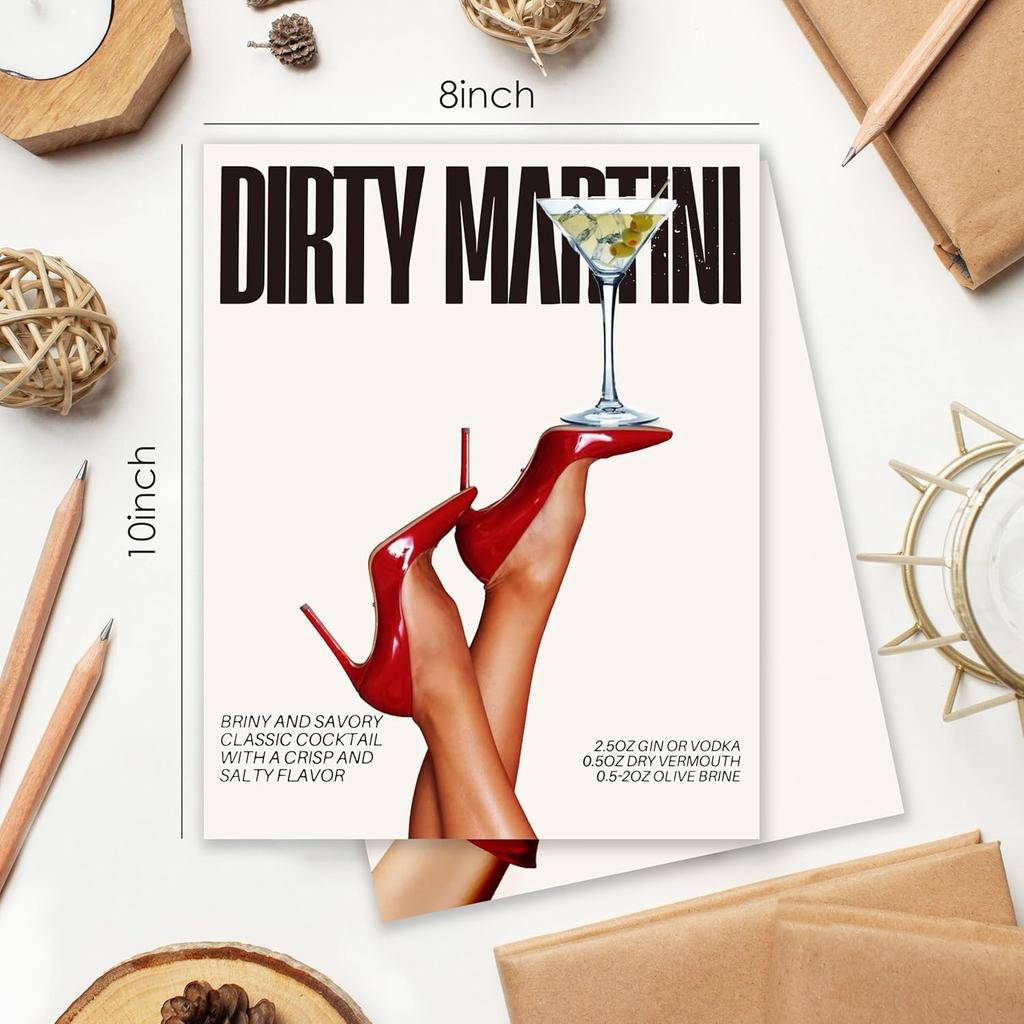 BESERH Dirty Martini Gifts Wall Decor, Trendy Cocktail Wall Art Prints, Funky Martini Cocktail Posters for Home Kitchen Par Pub Tavern Drunkery, 8x10