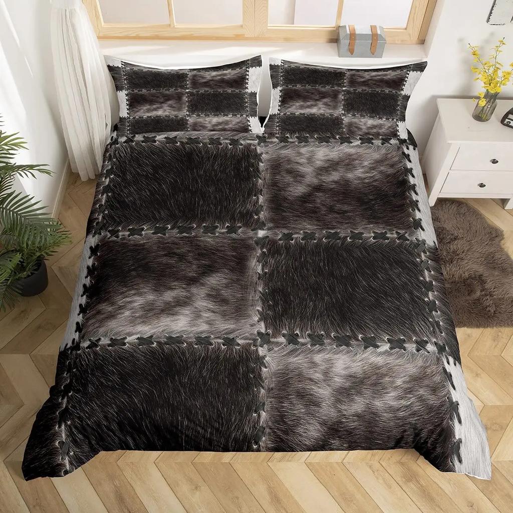 Cowhide Duvet Cover Cow Fur Bedding Set Microfiber Western Farm Animal Skin Comforter Cover Twin Full For Kids Teens Room Decor