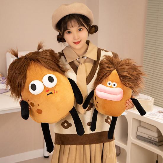 Stuffed Cartoon Potato Plush Toy Brown Hair Sausage-shaped Lip Cute Soft PP Cotton Filled Vegetable Plushie Kids Comfort Doll Home Decoration Birthday