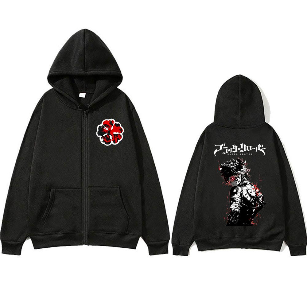 Anime Black Clover Asta Zipper Hoodies Men Women Clothing Fashion Casual Loose Zip Up Hooded Sweatshirts Coats Jacket Streetwear
