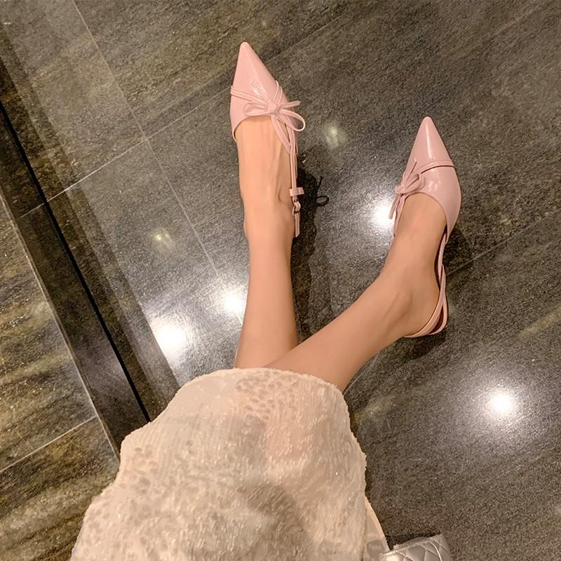 Fashion Bow-knot Temperament Style Baotou Sandals Women's Summer Wear J Pointed Toe Shallow Mouth Versatile One-belt High Heels