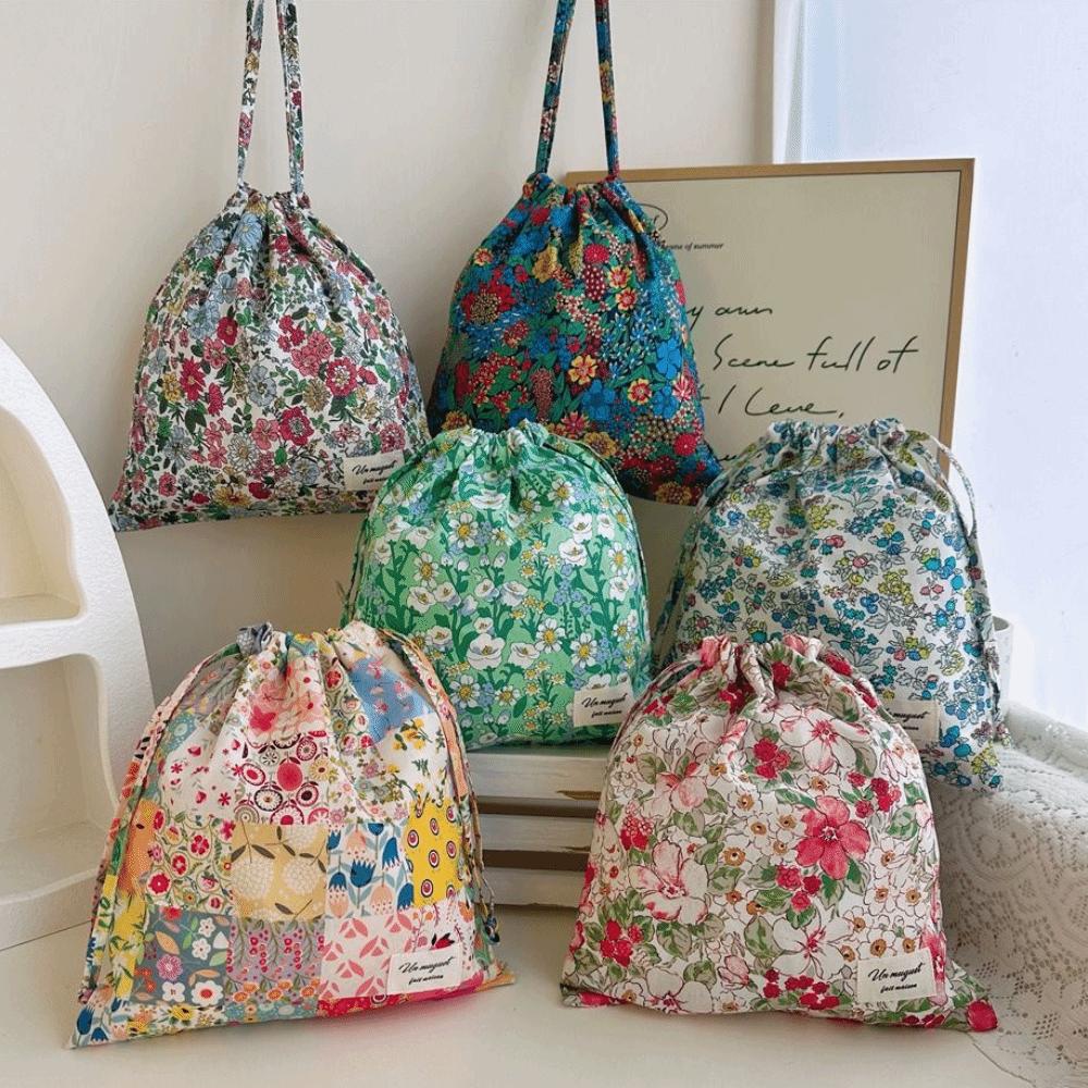 Lightweight Floral Drawstring Bag Reusable Floral Print Gift Bag Birthday Party Favors
