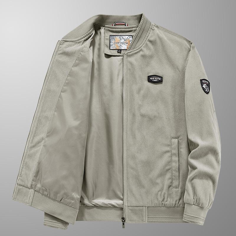 Nouvelle veste en velours côtelé pour hommes, vêtements de printemps et d'automne, col montant, rétro, décontracté, polyvalent, tendance, manteau pour hommes d'âge moyen