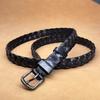 Vintage Handwoven Vegetable Tanned Cowhide Genuine Leather Belt Accessories Lead Pin Buckle Belt Top Layer Cowhide