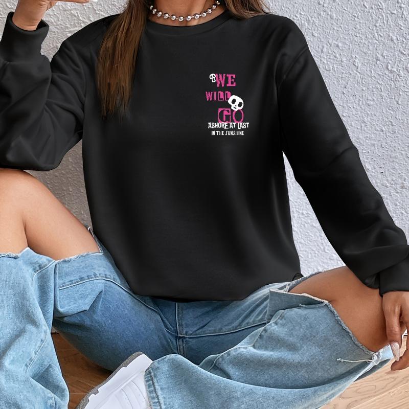 Women s Printed Crew Neck Hoodie Anti-Pilling Durable Essential for Regular Daily XXL чёрный 1550₽