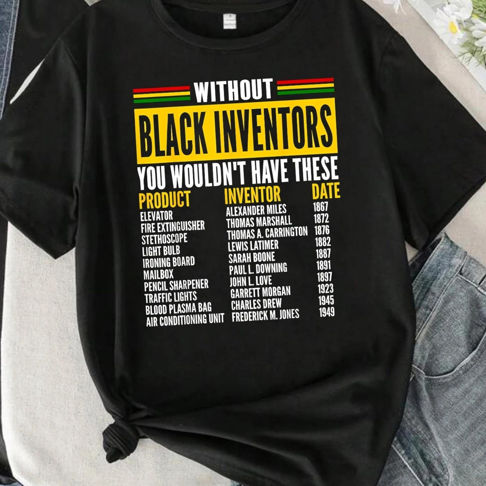 

BLACK INVENTORS pattern round neck women T-shirt short sleeve fashion print half sleeve shirt stretch T-shirt XXXXXL чорний
