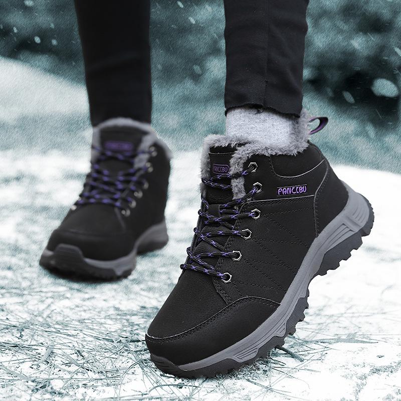 Women's winter snow boots plush warm cotton shoes wear-resistant large size windproof sports outdoor lace-up short boots women's boots